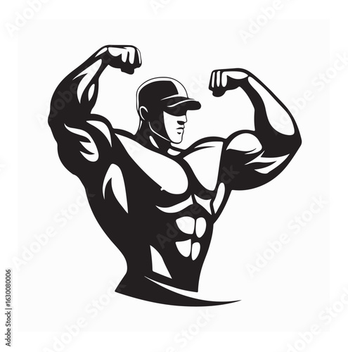 Muscular Bodybuilder Showing Off Big Biceps and Strong Physique at the Gym