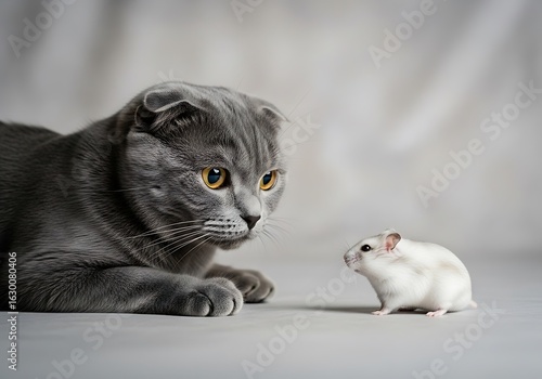 Wallpaper Mural Illustration of scottish fold cat intently watching a small hamster Torontodigital.ca