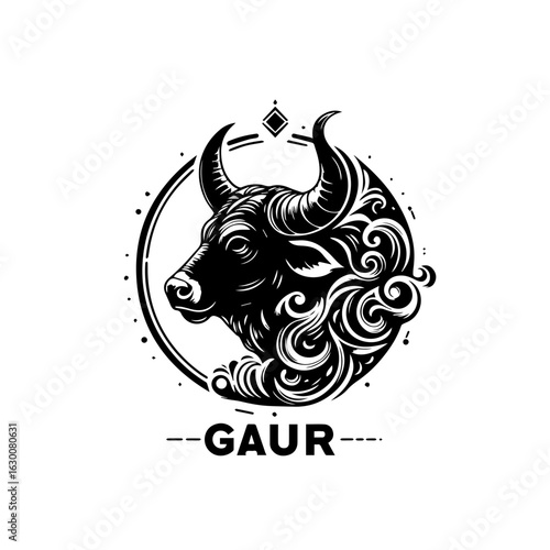 Gaur bull illustration isolated on white background