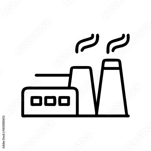 Industrial factory icon with smokestacks and emissions  