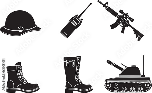 Military equipment silhouettes for defense and security needs