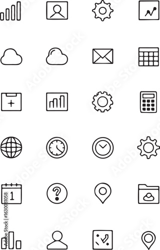 Line icon set for business and technology