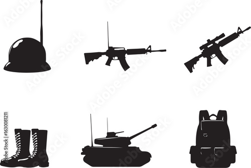 Military gear silhouettes for tactical design projects