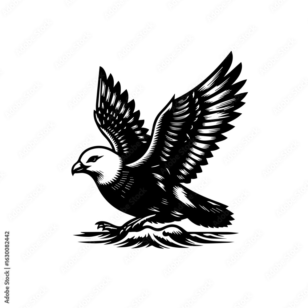 Fototapeta premium Majestic eagle with wings spread, isolated on white background