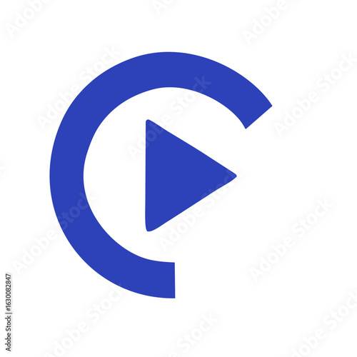 Dynamic vector logo, minimalist Blue arrow shape on transparent background, symbolizing interactivity, forward motion, and digital engagement in design trends.