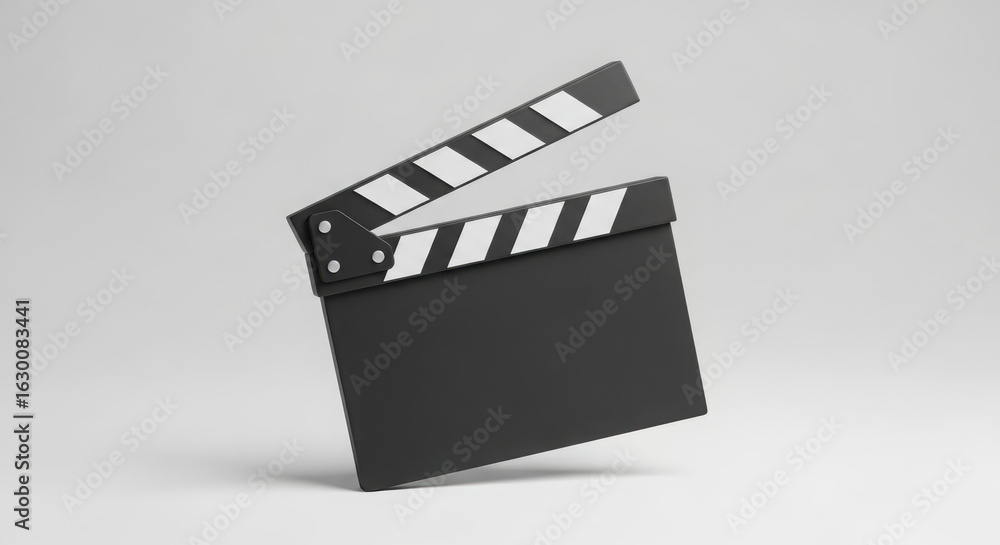 Fototapeta premium Ai generated image of black movie clapperboard with white stripes isolated on white background