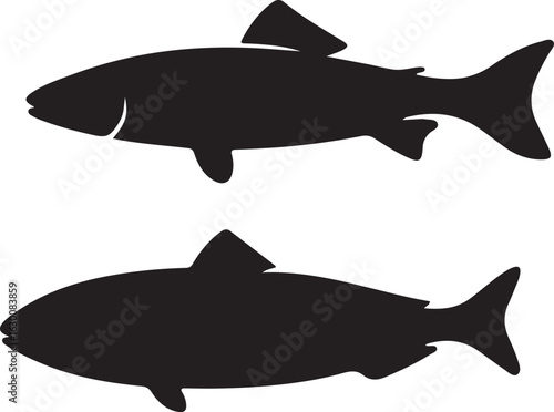 Set of various fish silhouettes isolated