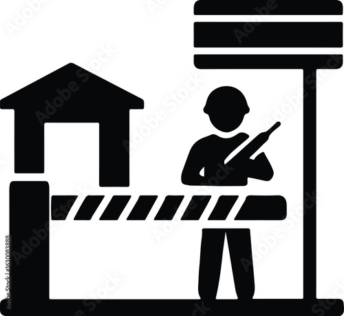 Silhouette security checkpoint with armed guard vector illustrator