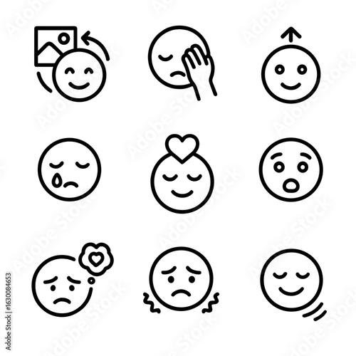 Emotional Icon Set. Outline icon set of lingering emotions: nostalgia, regret, hope, sadness, love, fear, longing, anxiety, relief
