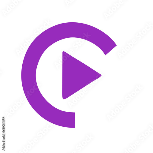 Dynamic vector logo, minimalist Purple arrow shape on transparent background, symbolizing interactivity, forward motion, and digital engagement in design trends.