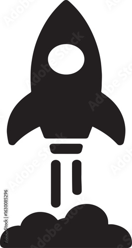 Silhouette vector of a rocket launching, symbolizing startup growth and innovation, EPS file.