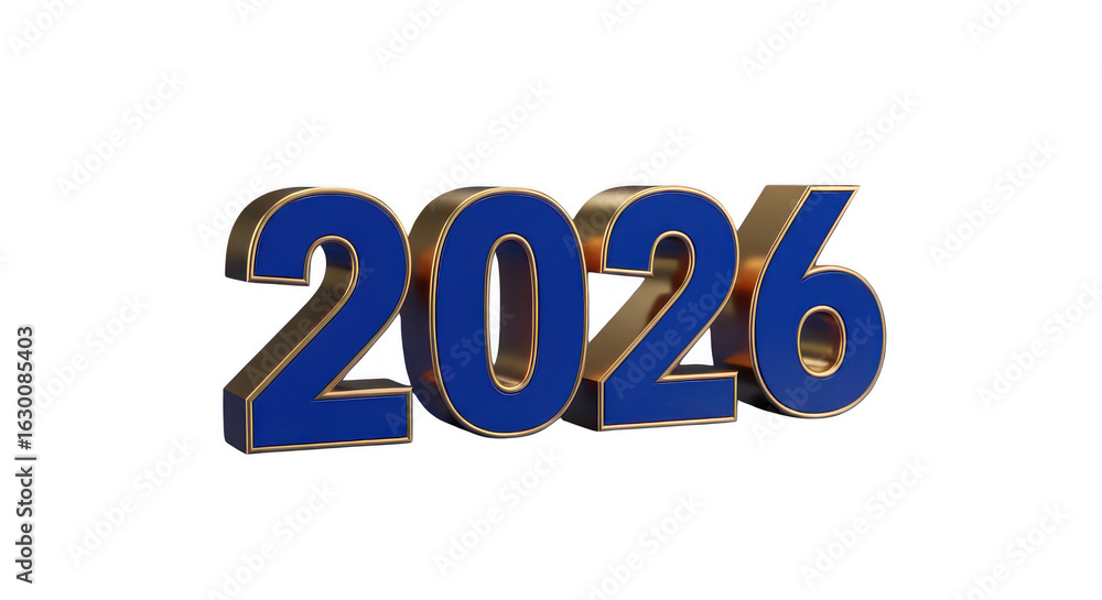 Year 2026 blue and golden isolated on transparent background Year 2026 blue and golden isolated on transparent background
