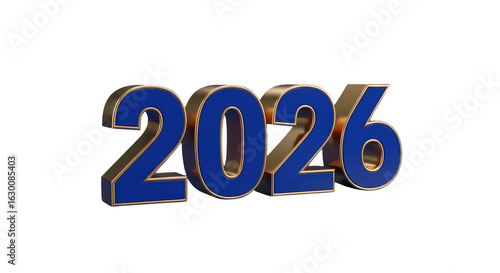 Year 2026 blue and golden isolated on transparent background