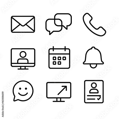 Remote Tutoring Icons. Outline icon set of communication in remote tutoring: email, instant messaging, phone