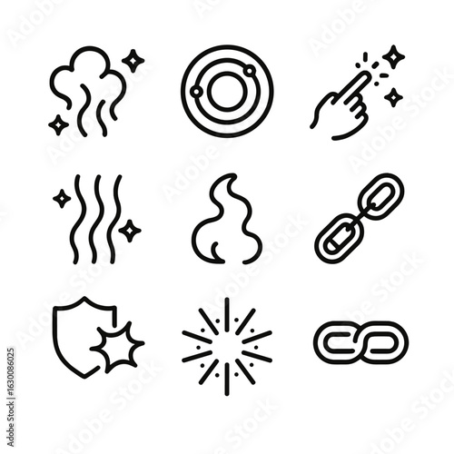 Mystical Icon Collection. Outline icon set of mystical invisible forces: enchantment aura, magic circle, spell cast, ethereal