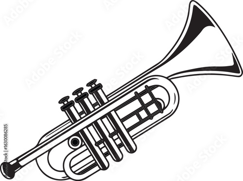 Classic brass trumpet musical instrument isolated on white background