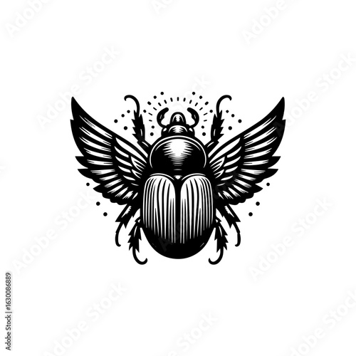 Stylized winged scarab beetle isolated on white background