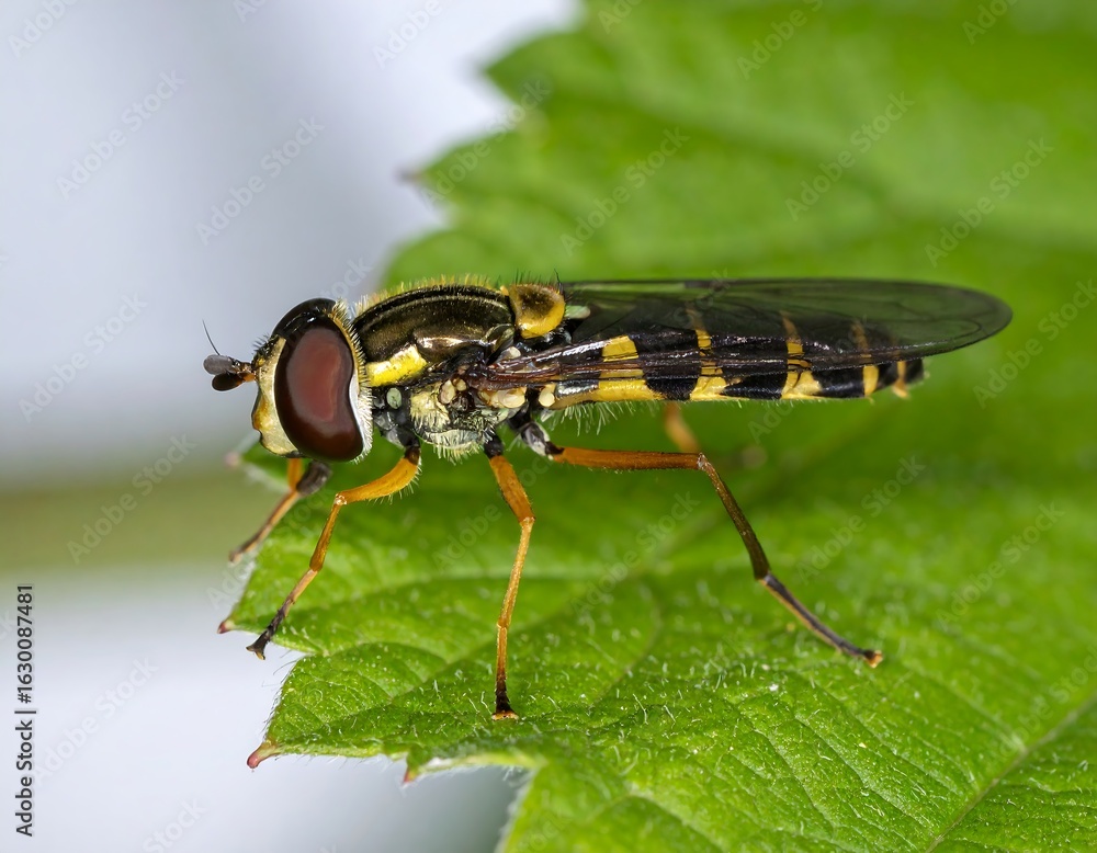 Naklejka premium Close-up of a hoverfly on a leaf