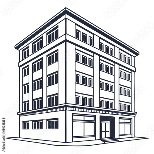 Illustration of a multistory building isolated on white background