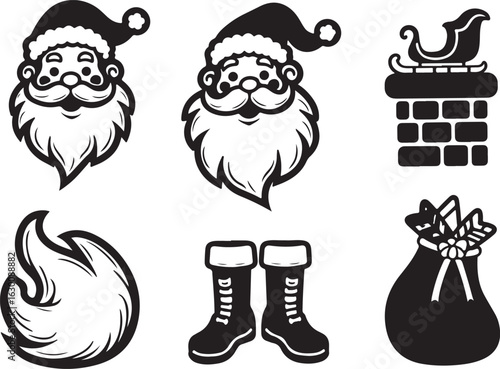 Festive Santa icons: gifts, boots, chimney, and fire