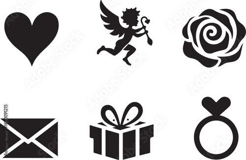 Elegant Valentine's Day Icons: Love, Romance, and Celebration Symbols