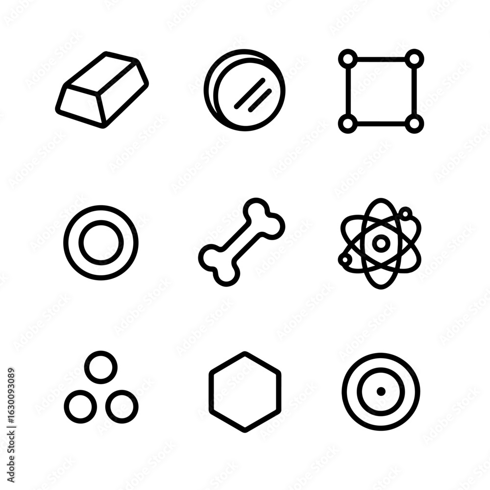 Fototapeta premium Nucleosynthesis Elements Icons. Outline icon set of nucleosynthesis elements: iron, nickel, silicon, oxygen, calcium, magnesium,