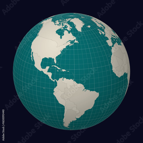 Sint Maarten on the map. Globe centered to Sint Maarten. Country location on the world map. Teal Pale Mint color palette. Globe with countries, meridians and parallels. Neat vector illustration.