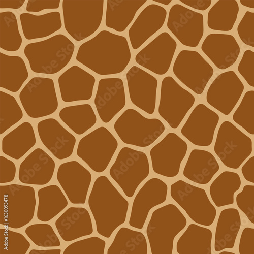 Seamless giraffe print pattern. Classic and trendy animal skin texture with irregular brown patches on lighter beige background, perfect for fashion and decor. Vector animalistic print, animal skin.