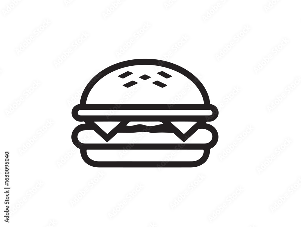 Fototapeta premium Juicy cheeseburger icon in clean line vector style