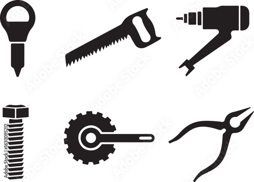 Essential tools and hardware icons for industry and DIY projects