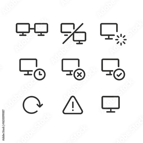 Ping Status Icons. Outline icon set of ping status indicators: connected, disconnected, loading, timeout, error, success, retry,