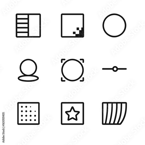 Fade Effects Icons. Outline icon set of fade effects: gradient, transparency, blur, shadow, vignette, opacity slider, dissolve,