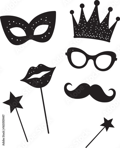 Fun party props for celebrations masks, crown, lips, mustache, stars