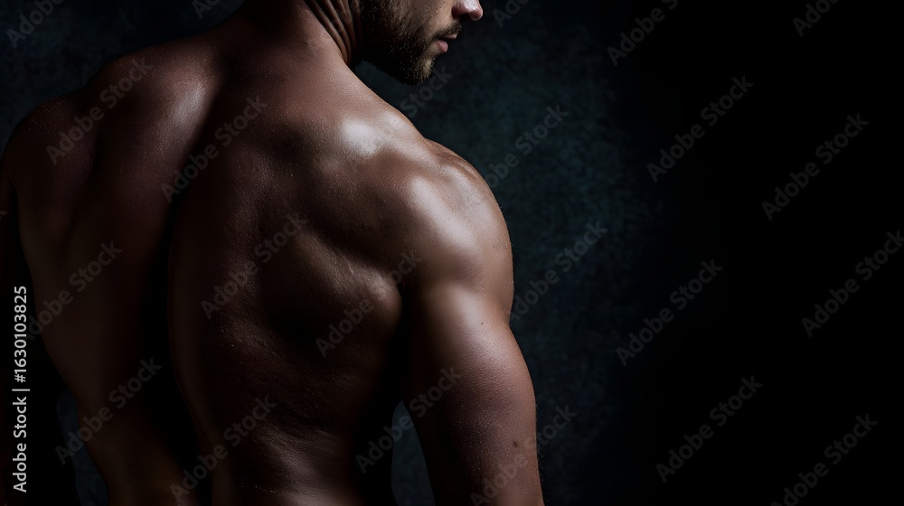 Fototapeta premium Sculpted male back muscles in dramatic lighting