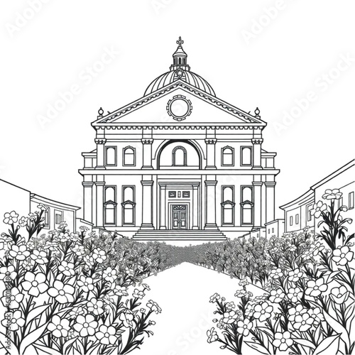 Sistine Chapel surrounded by blooming flowers in Vatican City during the harvest festival