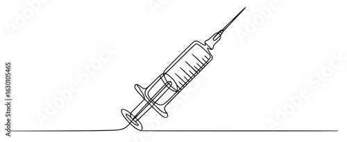Black and white line drawing of a medical syringe needle injection