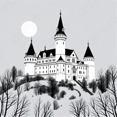 Bran Castle with glowing lanterns in Romania around the winter solstice