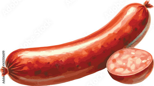 Vector watercolor realistic illustration of a salami sausage