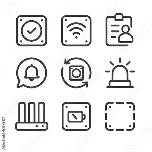 Restaurant Pager Icons. Outline icon set of restaurant pager system: table readiness pager, buzzer device, guest waiting list,
