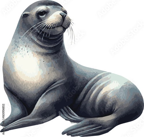 Vector watercolor realistic illustration of a sea lion