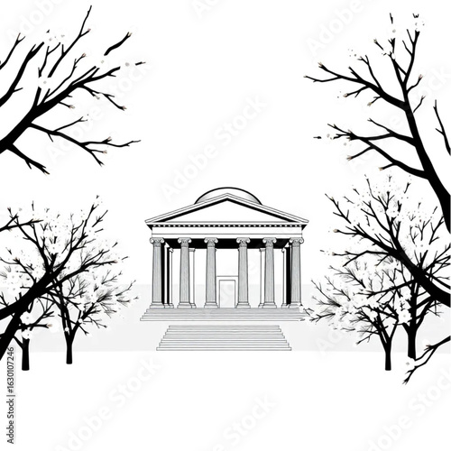 Pantheon framed by cherry blossoms in Rome around the winter solstice