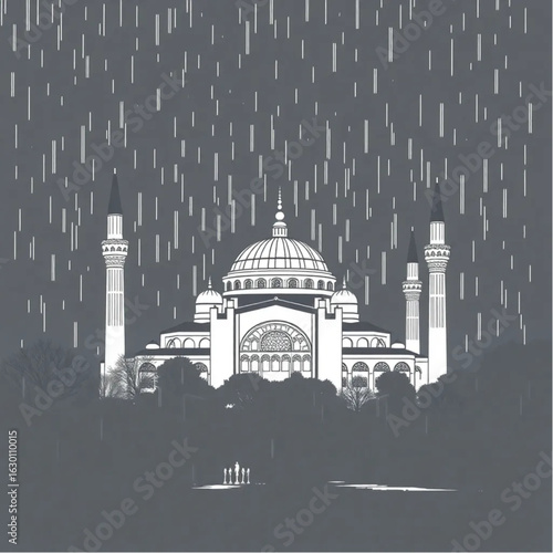 Hagia Sophia under a starry night in Istanbul as the city shimmers after rain