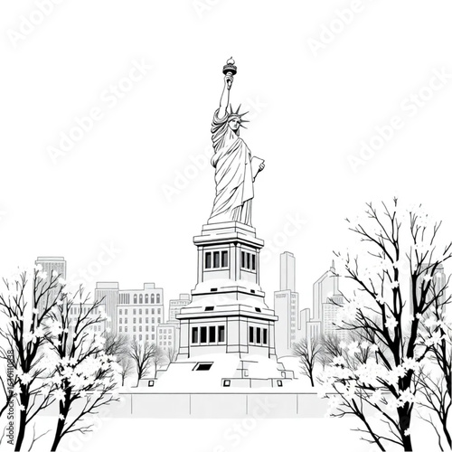 Statue of Liberty smothered in snow in New York under fresh spring blossoms