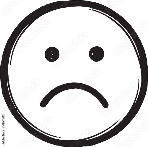 Expressive sad face illustration with chalky brush strokes and vibrant color accents suitable for advertising and banners