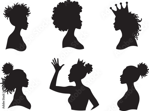 Elegant Black silhouettes of women with stylish hairstyles