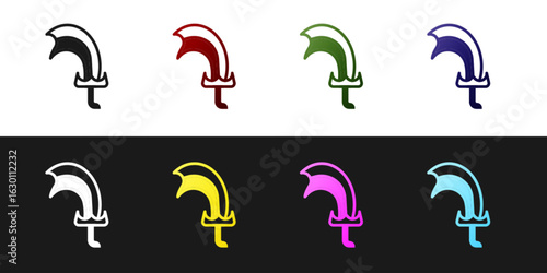 Set Sword for game icon isolated on black and white background. Vector