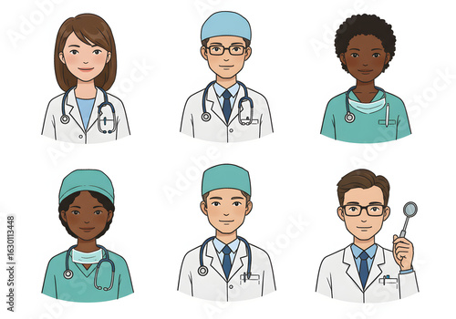 Vector Illustration of Professional Doctor Characters in Cartoon Style