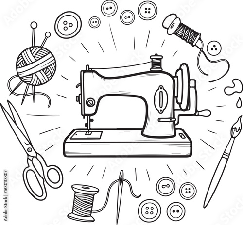 Charming hand drawn illustrations for crafts and do it yourself projects featuring a variety of creative elements and tools