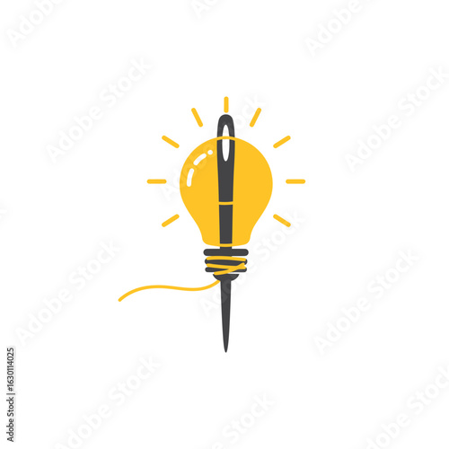 Conceptual logo design combining a shining lightbulb and a sewing needle, symbolizing creative craft ideas and innovation.