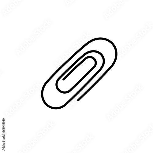 Monochrome paperclip graphic symbol. Simple outline illustration for office, attachment, and document concepts.
